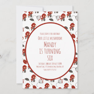Invitation Joli champignon Fête d'anniversaire Jardin rouge