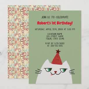 Invitation Joli Chat Gris 1er Anniversaire