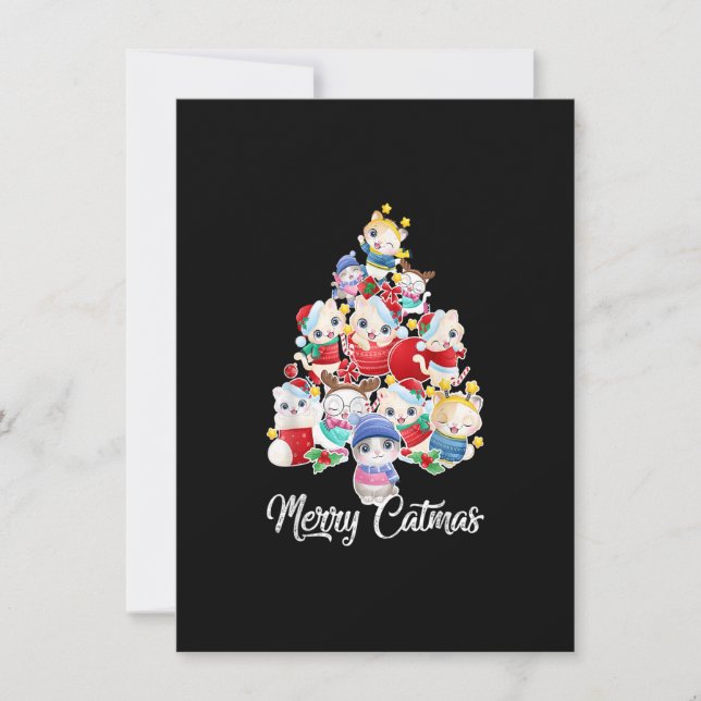 Invitation Joli Chat Noël Arbre Joyeux Catmas Pour Kitten Xm (Devant)