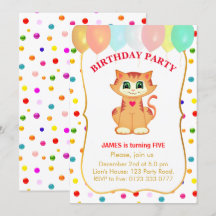 Joli chat tabby, ballons et confettis d'anniversai