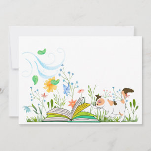 Invitation Joli chaton lisant dans le jardin