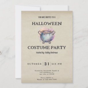 Invitation Joli Chaudron Rose et Gris Halloween Vintage