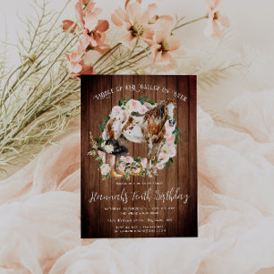 Invitation Joli cheval et fleurs sur bois rustique pour un an