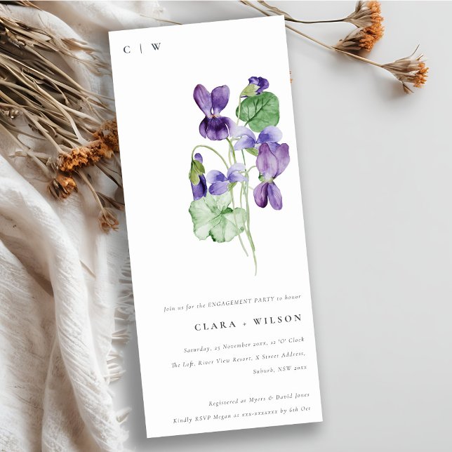Invitation Joli Chic Monogram Violet Floral Fiançailles (Créateur téléchargé)