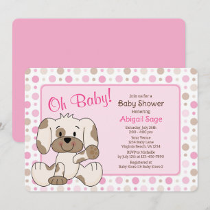 Invitation Joli Chien Chien Rose Polka Baby shower