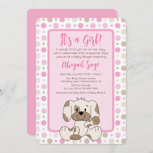 Invitation Joli Chien Chien Rose Polka Baby shower