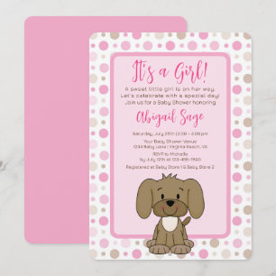 Invitation Joli Chien Chien Rosé Polka Pot Baby shower