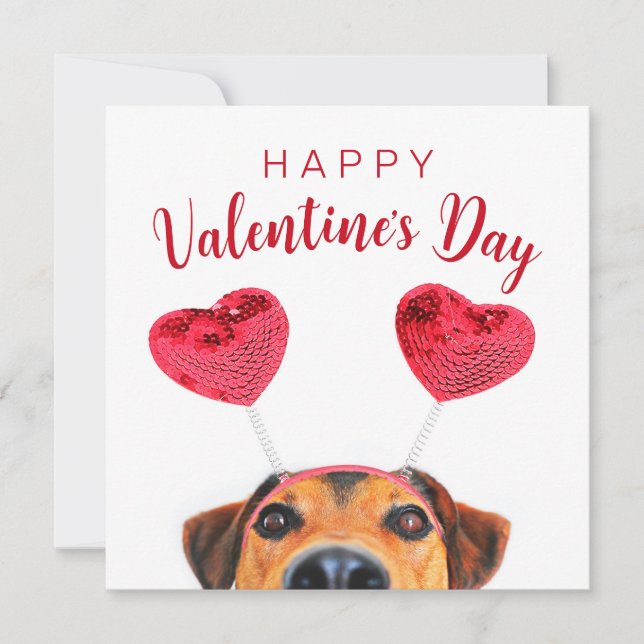 Invitation Joli chien drôle avec un bandeau coeur pour la fêt (Devant)