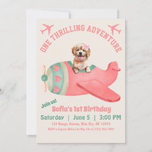 Invitation Joli chien pilotant un avion Anniversaire aquarell