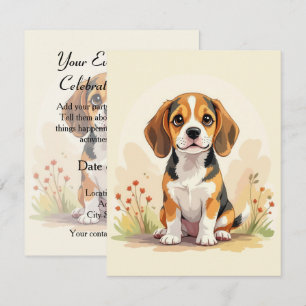 Invitation Joli chiot Beagle tricolore noir, fauve et blanc