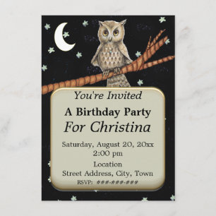 Invitation Joli Chouette d'anniversaire Collier bleu étoiles