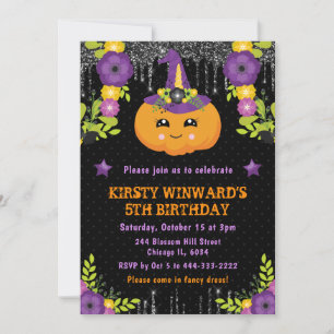 Invitation Joli Citrouille Floral Anniversaire Halloween