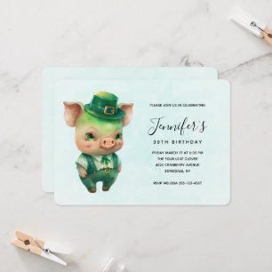 Invitation Joli Cochon de Conte de Fée Vert en Tenue Chic pou
