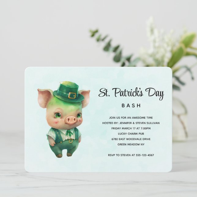 Invitation Joli Cochon Vert St. Patrick's Day Party (Debout devant)