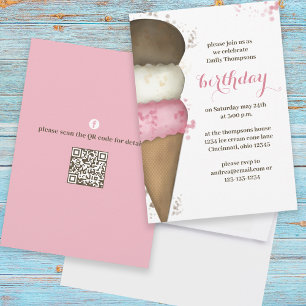 Invitation Joli code QR d'anniversaire en forme de cône de gl