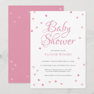 Invitation Joli Coeurs d'amour rose Baby shower / Saupoudrer