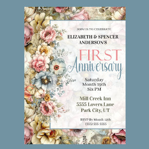 Invitation Joli Collage Floral pour le 1er Anniversaire de Ma