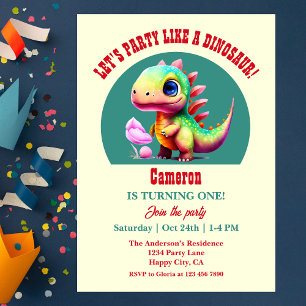 Invitation Joli coloré comme un Dinosaur 1er anniversaire fêt