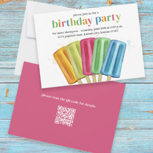 Invitation Joli coloré moderne Popsicles d'anniversaire QR Co