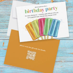 Invitation Joli coloré moderne Popsicles d'anniversaire QR Co