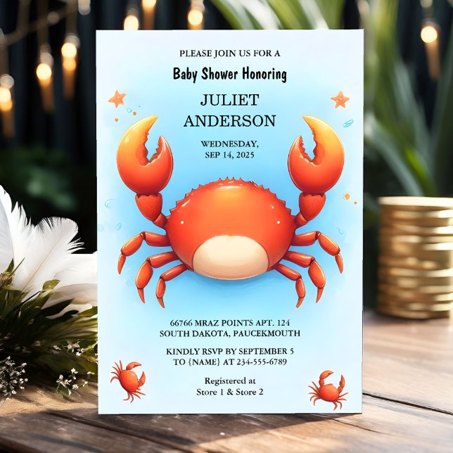 Invitation Joli Cool Beach Ocean Catch Baby shower de crabe r (Créateur téléchargé)