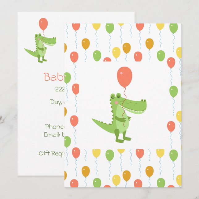 Invitation Joli Crocodile Baby shower animal amusant (Devant / Derrière)
