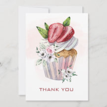 Joli cupcake à l'aquarelle, fraise, merci floral