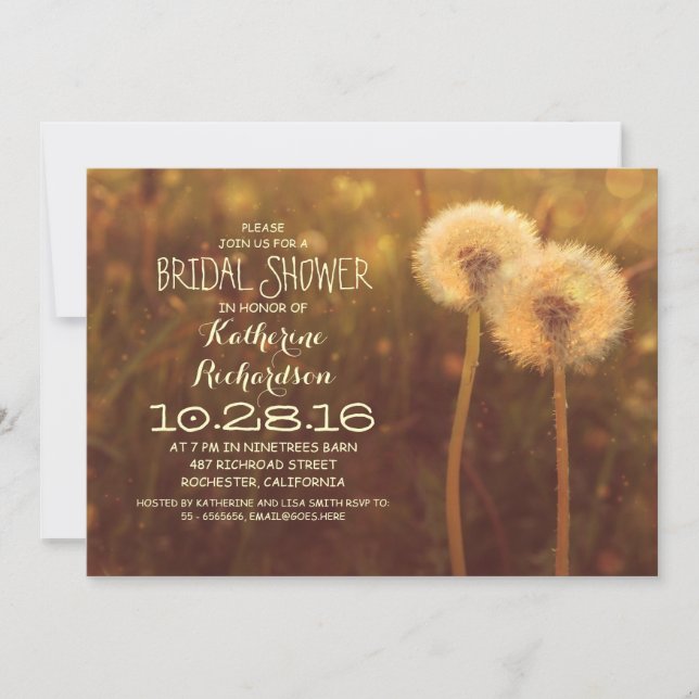 Invitation joli dandelion fleurs rustique douche nuptiale (Devant)