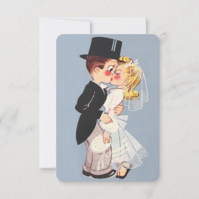 Invitation Joli dessin animé couple mariage (Devant)