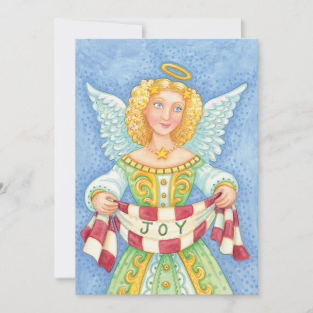 Invitation Joli dessin de Noël Angel Halo avec bannière Joie (Devant)