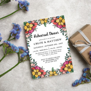Invitation Joli Dîner De Répétition De Fleurs Roses Colorées