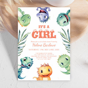 Invitation Joli Dinosaure C'est une Fille Baby Shower