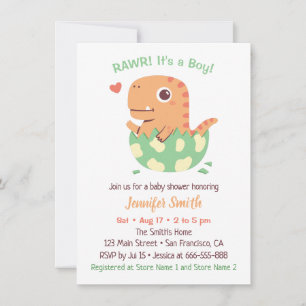 Invitation Joli Dinosaure Dans un Oeuf Rawr C'est un Garçon B