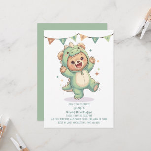 Invitation Joli Dinosaure Ours en Peluche   Dino Ours 1er Ann
