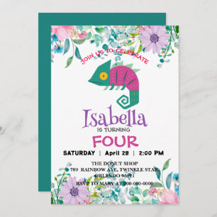 Invitation Joli dragon jungle Animaux Anniversaire Fleurs enf