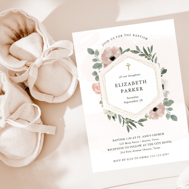 Invitation Joli Dusty Peach Flowers et Baptême de verdure (Créateur téléchargé)
