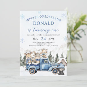 Invitation Joli édition bleu hiver Onederland Anniversaire