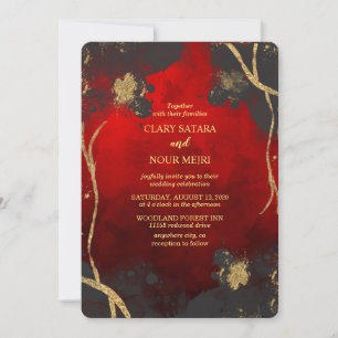 Invitation Joli, élégant mariage rouge, gris et or