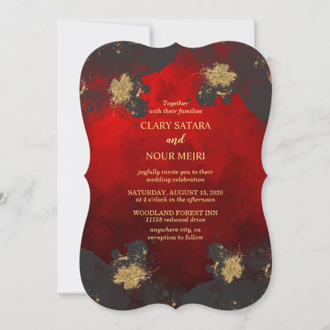 Invitation Joli, élégant mariage rouge, gris et or (Devant)