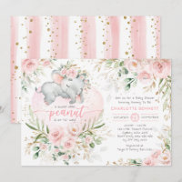 Joli Eléphant Blush Pink Gold Baby shower Floral