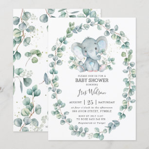 Invitation Joli éléphant Eucalyptus Baby shower vert garçon