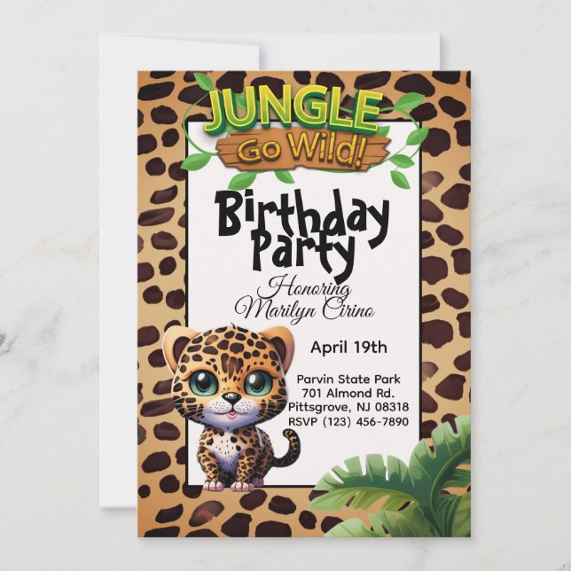 Invitation Joli Empreinte de léopard Kitty Cat Go Wild Annive (Devant)
