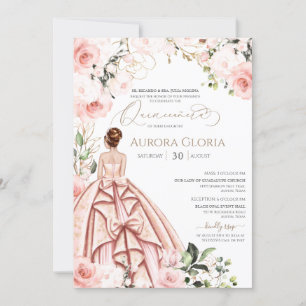 Invitation Joli en rose belle Rose blush Quinceañera en