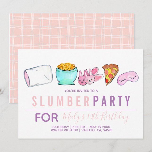 Invitation Joli enfant rose sommeil fête d'anniversaire invit (Devant / Derrière)