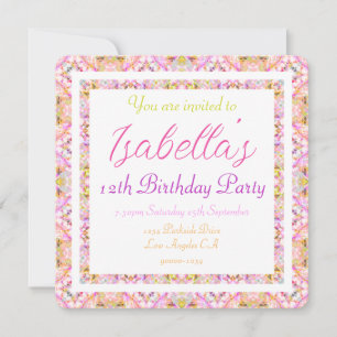 Invitation Joli été rose printemps vert pour fille Anniversai