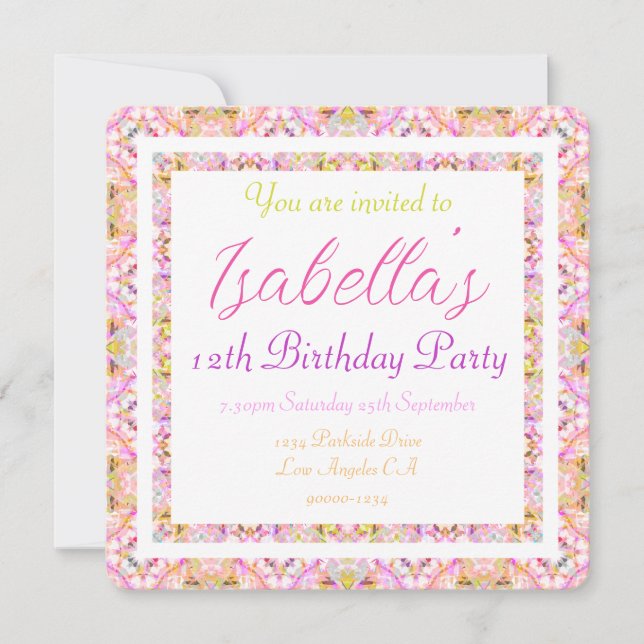 Invitation Joli été rose printemps vert pour fille Anniversai (Devant)