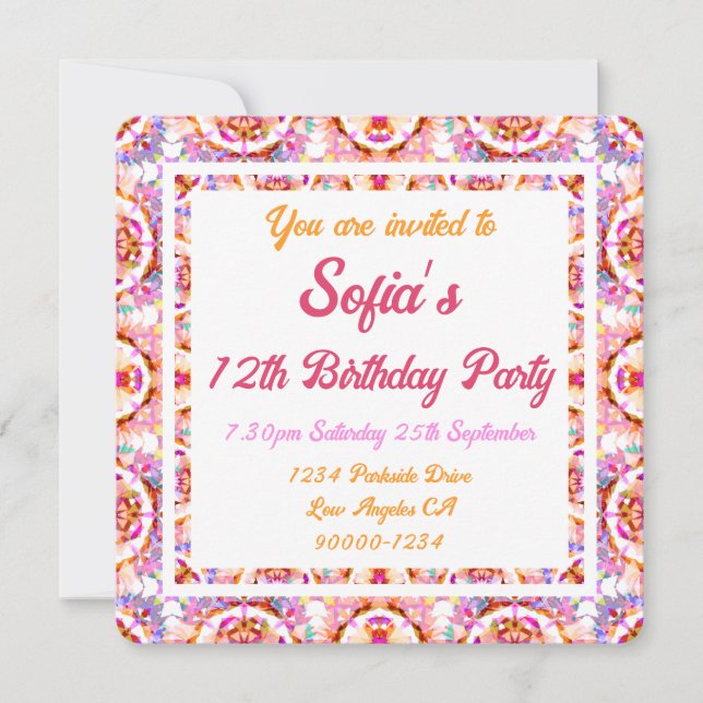 Invitation Joli été rose vert pourpre de fille Anniversaire (Devant)
