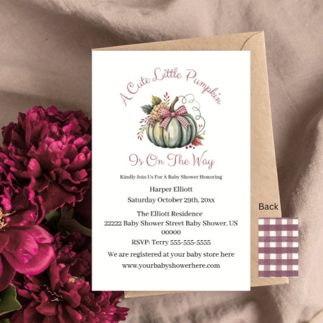 Invitation Joli Fall Green & Plum Citrouille Baby shower à th (Créateur téléchargé)