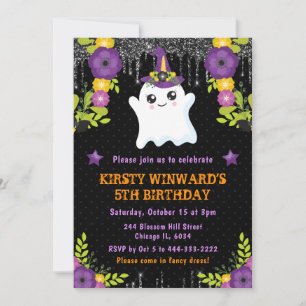 Invitation Joli Fantôme Floral Anniversaire Halloween
