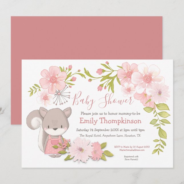 Invitation Joli Feuille Baby shower  de cadre de fleurs d'écu (Devant / Derrière)